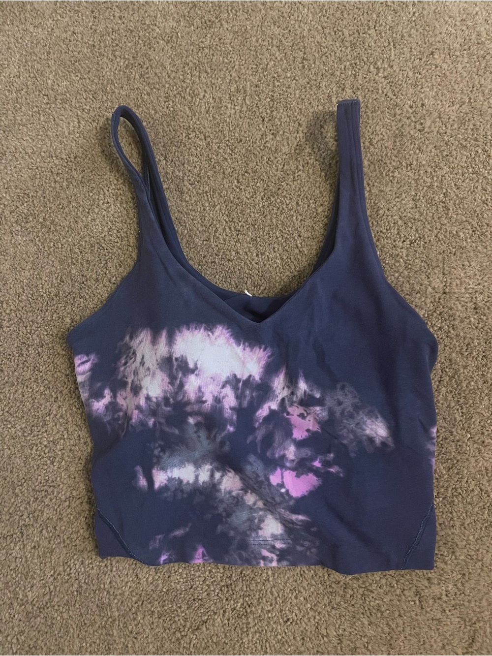 lululemon athletica Navy Blue Tie-Dye Crop Tank with Pink and White Accents